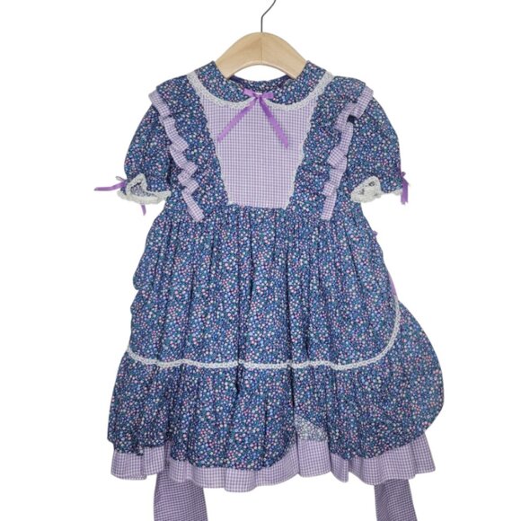 Handmade Vintage Style Prairie Dress Purple Blue Floral Baby Girls 2T #3337 - Picture 1 of 5